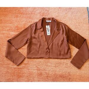 Noisy May Cropped Blazer Cappuccino Brown Satin Women’s Size M NWT